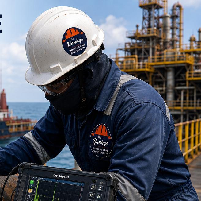 NDT technician performing ultrasonic testing on a pipe