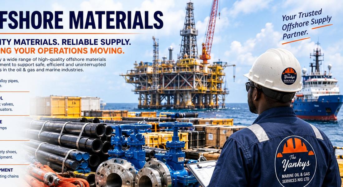 Offshore materials including pipes, valves and fittings